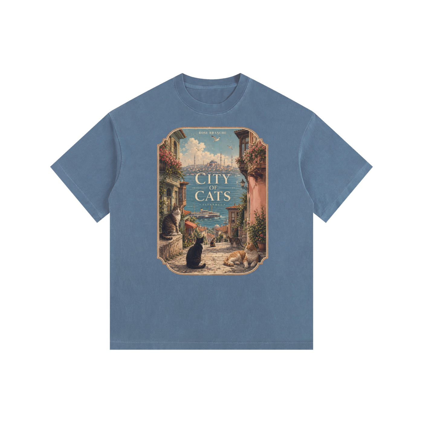 City of Cats Vintage Washed Oversized T-Shirt – Blue
