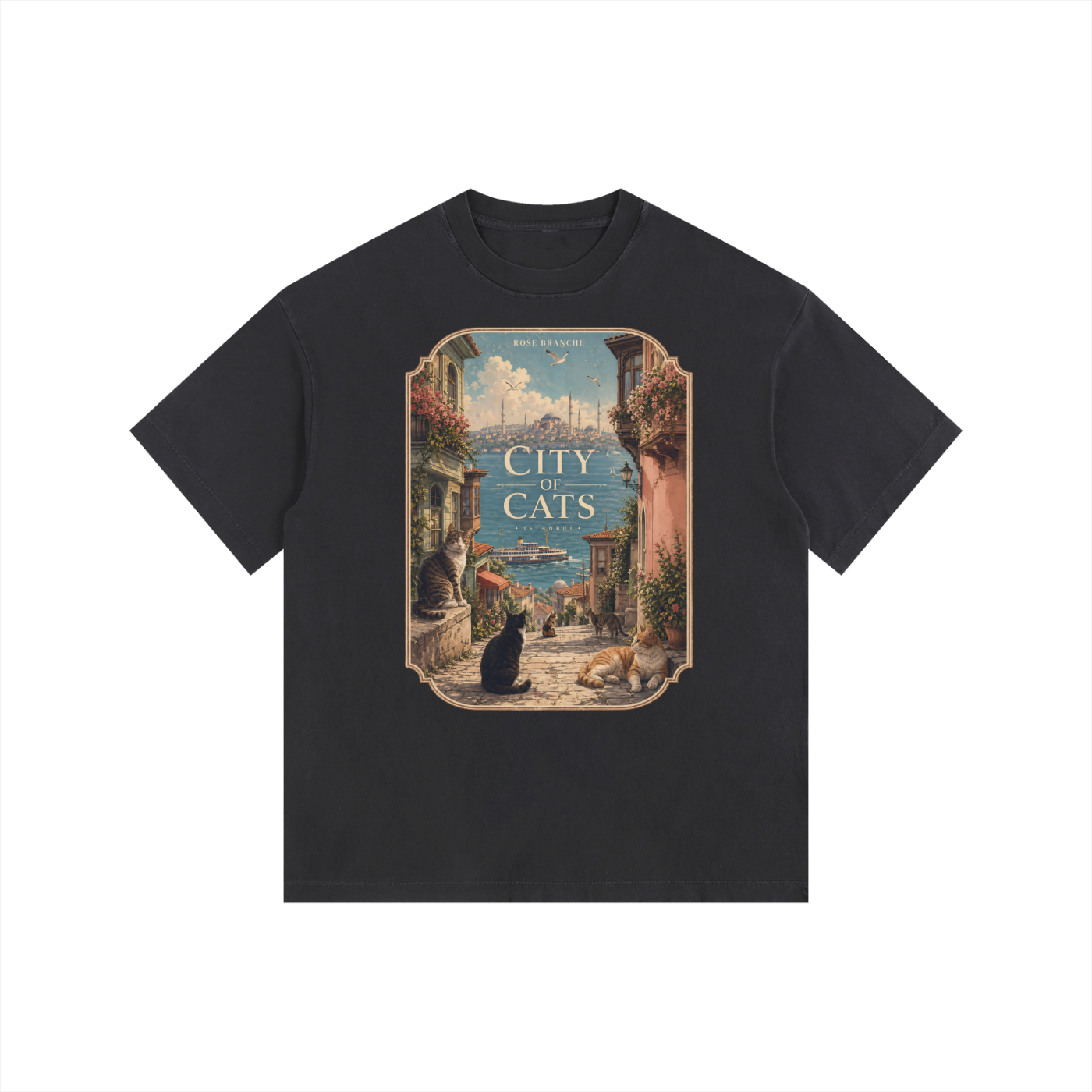 City of Cats Vintage Washed Oversized T-Shirt – Blue